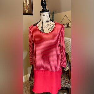 ❤️ NWT B.L.E.U. SZ:L Striped Lagenlook Multimedia Red white stripe Tunic Top NEW